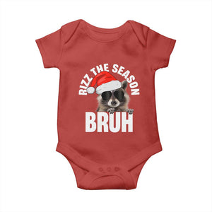 Funny Rizz Christmas Raccoon Baby Onesie Rizz The Season Bruh Santa Hat TS02 Red Print Your Wear