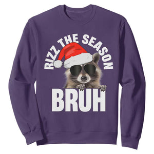 Funny Rizz Christmas Raccoon Sweatshirt Rizz The Season Bruh Santa Hat TS02 Purple Print Your Wear
