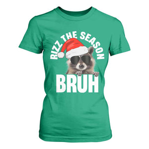 Funny Rizz Christmas Raccoon T Shirt For Women Rizz The Season Bruh Santa Hat TS02 Irish Green Print Your Wear