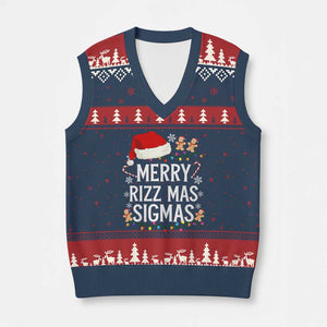 Funny Santa Rizz Xmas V-Neck Knit Sweater Vest Merry Rizzmas Sigmas TS02 Navy Red Print Your Wear