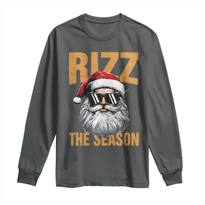 Funny Santa Rizz Christmas Long Sleeve Shirt Rizz The Season TS02 Dark Heather Print Your Wear