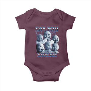 Funny Tuff Baby Meme Baby Onesie Say You Swear Viral AI Niche Baby Holding Back Laugh TS02 Maroon Print Your Wear