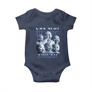 Funny Tuff Baby Meme Baby Onesie Say You Swear Viral AI Niche Baby Holding Back Laugh TS02 Navy Print Your Wear