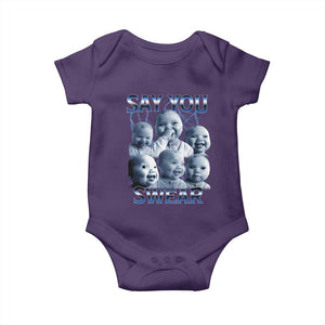 Funny Tuff Baby Meme Baby Onesie Say You Swear Viral AI Niche Baby Holding Back Laugh TS02 Purple Print Your Wear