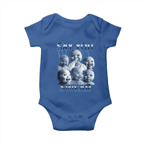 Funny Tuff Baby Meme Baby Onesie Say You Swear Viral AI Niche Baby Holding Back Laugh TS02 Royal Blue Print Your Wear