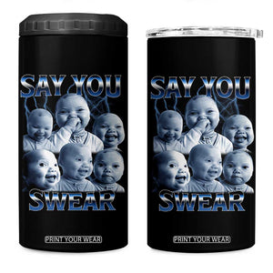 Funny Tuff Baby Meme 4 in 1 Can Cooler Tumbler Say You Swear Viral AI Niche Baby Holding Back Laugh TS02 One Size: 16 oz Black Print Your Wear