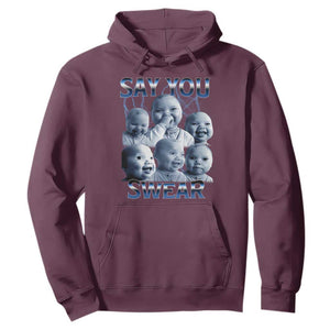 Funny Tuff Baby Meme Hoodie Say You Swear Viral AI Niche Baby Holding Back Laugh TS02 Maroon Print Your Wear