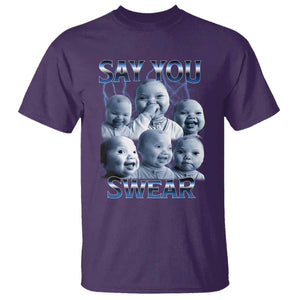 Funny Tuff Baby Meme T Shirt Say You Swear Viral AI Niche Baby Holding Back Laugh TS02 Purple Print Your Wear