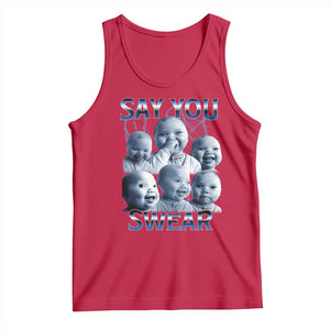 Funny Tuff Baby Meme Tank Top Say You Swear Viral AI Niche Baby Holding Back Laugh TS02 Red Print Your Wear