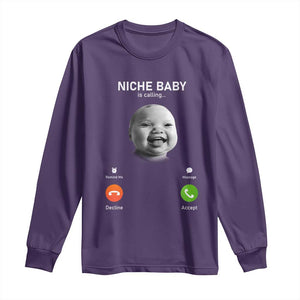 Funny Tuff Baby Meme Long Sleeve Shirt Tell Em Son AI Niche Baby Motion Holding Laugh TS02 Purple Print Your Wear