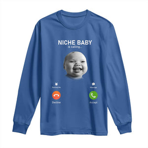 Funny Tuff Baby Meme Long Sleeve Shirt Tell Em Son AI Niche Baby Motion Holding Laugh TS02 Royal Blue Print Your Wear