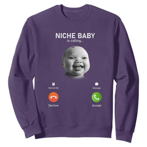 Funny Tuff Baby Meme Sweatshirt Tell Em Son AI Niche Baby Motion Holding Laugh TS02 Purple Print Your Wear