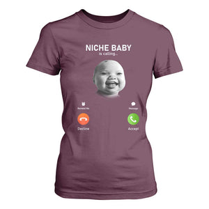 Funny Tuff Baby Meme T Shirt For Women Tell Em Son AI Niche Baby Motion Holding Laugh TS02 Maroon Print Your Wear