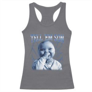 Funny Giggling Niche Baby Is Calling Racerback Tank Top Tuff Baby AI Laughing Gen Alpha Meme TS02 Charcoal Print Your Wear
