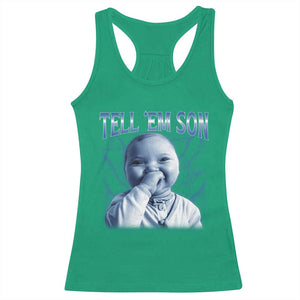 Funny Giggling Niche Baby Is Calling Racerback Tank Top Tuff Baby AI Laughing Gen Alpha Meme TS02 Irish Green Print Your Wear