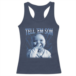 Funny Giggling Niche Baby Is Calling Racerback Tank Top Tuff Baby AI Laughing Gen Alpha Meme TS02 Navy Print Your Wear