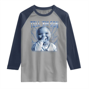 Funny Giggling Niche Baby Is Calling Raglan Shirt Tuff Baby AI Laughing Gen Alpha Meme TS02 Sport Gray Navy Print Your Wear