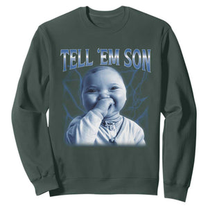 Funny Giggling Niche Baby Is Calling Sweatshirt Tuff Baby AI Laughing Gen Alpha Meme TS02 Dark Forest Green Print Your Wear