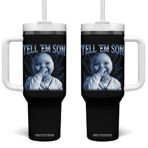 Funny Giggling Niche Baby Is Calling Tumbler With Handle Tuff Baby AI Laughing Gen Alpha Meme TS02 One Size: 40 oz Black Print Your Wear