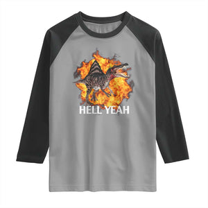 Spinosaurus Racha Explosion Hell Yeah Raglan Shirt Dinosaur Shrieks Meme Funny Prehistoric Fire Blast TS02 Sport Gray Black Print Your Wear