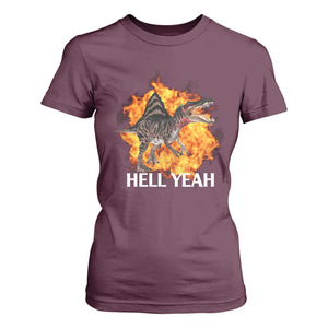Spinosaurus Racha Explosion Hell Yeah T Shirt For Women Dinosaur Shrieks Meme Funny Prehistoric Fire Blast TS02 Maroon Print Your Wear