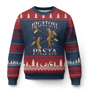 Rigatoni Pasta Lover Marcus The Worm Ugly Christmas Sweater Retro 90s Bootleg Weird Meme Internet Humor TS02 Navy Red Print Your Wear