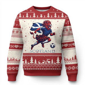 Scottish Lion Football Ugly Christmas Sweater Brave Lion in Kilt with Flag Cape Pride TS02 Beige Red Print Your Wear
