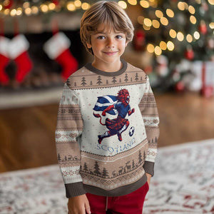 Scottish Lion Football Ugly Christmas Sweater Brave Lion in Kilt with Flag Cape Pride TS02 Mocha Mousse Print Your Wear