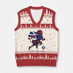 Scottish Lion Football V-Neck Knit Sweater Vest Brave Lion in Kilt with Flag Cape Pride TS02 Beige Red Print Your Wear