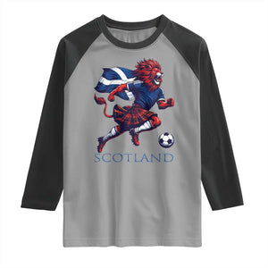 Scottish Lion Football Raglan Shirt Brave Lion in Kilt with Flag Cape Pride TS02 Sport Gray Black Print Your Wear