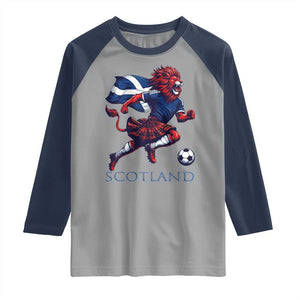 Scottish Lion Football Raglan Shirt Brave Lion in Kilt with Flag Cape Pride TS02 Sport Gray Navy Print Your Wear