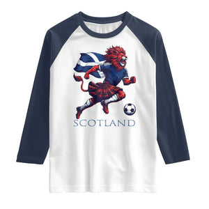Scottish Lion Football Raglan Shirt Brave Lion in Kilt with Flag Cape Pride TS02 White Navy Print Your Wear