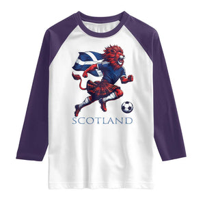 Scottish Lion Football Raglan Shirt Brave Lion in Kilt with Flag Cape Pride TS02 White Purple Print Your Wear