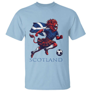 Scottish Lion Football T Shirt Brave Lion in Kilt with Flag Cape Pride TS02 Light Blue Print Your Wear