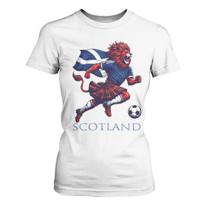 Scottish Lion Football T Shirt For Women Brave Lion in Kilt with Flag Cape Pride TS02 White Print Your Wear