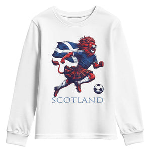 Scottish Lion Football Youth Sweatshirt Brave Lion in Kilt with Flag Cape Pride TS02 White Print Your Wear