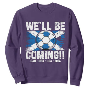 Well Be Coming Soccer Sweatshirt Scotland Flag Pride Football Fans TS02 Purple Print Your Wear