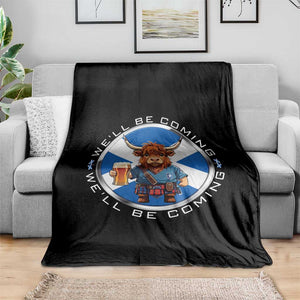 Funny Highland Cow in Kilt Drinking Throw Blanket We'll Be Coming Scottish Pride Football Fans TS02 Print Your Wear