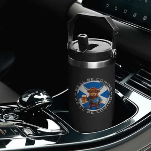Funny Highland Cow in Kilt Drinking Flip Straw Tumbler We'll Be Coming Scottish Pride Football Fans TS02 Print Your Wear