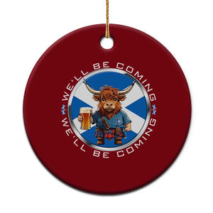 Funny Highland Cow in Kilt Drinking Ceramic Ornament We'll Be Coming Scottish Pride Football Fans TS02 1pc Red Print Your Wear