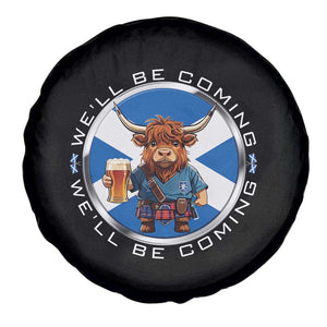Funny Highland Cow in Kilt Drinking Spare Tire Cover We'll Be Coming Scottish Pride Football Fans TS02 Print Your Wear