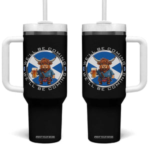 Funny Highland Cow in Kilt Drinking Tumbler With Handle We'll Be Coming Scottish Pride Football Fans TS02 One Size: 40 oz Black Print Your Wear