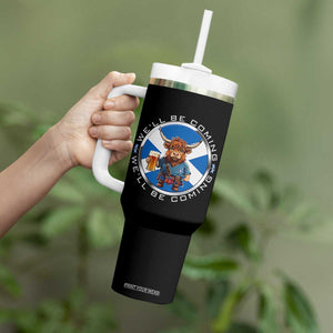 Funny Highland Cow in Kilt Drinking Tumbler With Handle We'll Be Coming Scottish Pride Football Fans TS02 Print Your Wear