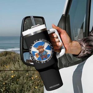 Funny Highland Cow in Kilt Drinking Tumbler With Handle We'll Be Coming Scottish Pride Football Fans TS02 Print Your Wear