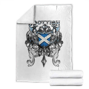 Scottish Heritage Crest Gothic Throw Blanket Medieval Flag and Sword Celtic Pride TS02 White Print Your Wear