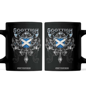 Scottish Heritage Crest Gothic Coffee Mug Medieval Flag and Sword Celtic Pride TS02 White Print Your Wear