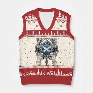 Scottish Heritage Crest Gothic V-Neck Knit Sweater Vest Medieval Flag and Sword Celtic Pride TS02 Beige Red Print Your Wear