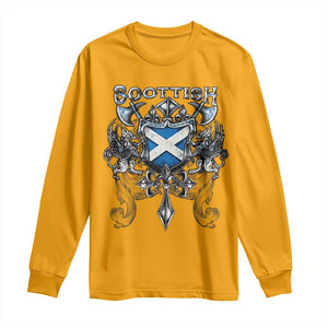 Scottish Heritage Crest Gothic Long Sleeve Shirt Medieval Flag and Sword Celtic Pride TS02 Gold Print Your Wear