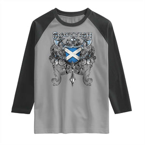 Scottish Heritage Crest Gothic Raglan Shirt Medieval Flag and Sword Celtic Pride TS02 Sport Gray Black Print Your Wear