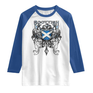 Scottish Heritage Crest Gothic Raglan Shirt Medieval Flag and Sword Celtic Pride TS02 White Royal Print Your Wear